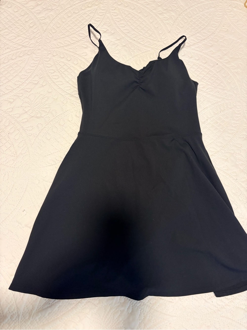 Fabletics Black Spaghetti-Strap Fit-and-Flare Mini Dress